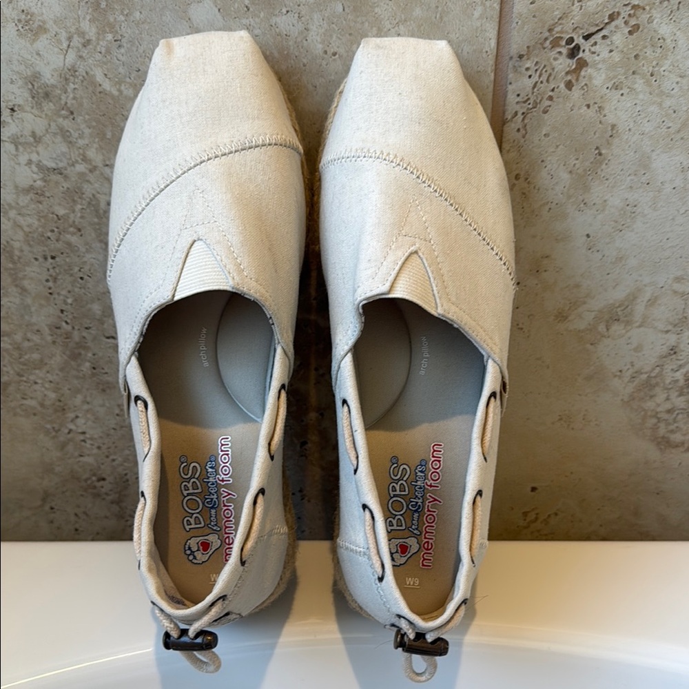 Skechers Cream Flats with Textured Fabric